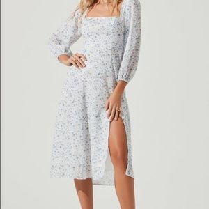 AUDETTE SQUARE NECK FLORAL CUTOUT MIDI dress